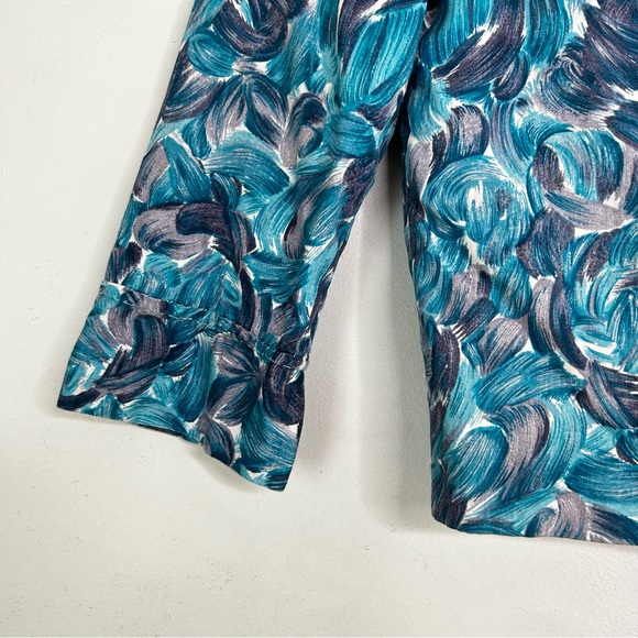 Vintage 60s Cropped Satin Jacket Psychedelic Pattern Sailor Collar 3/4 Sleeve M - Picture 15 of 16